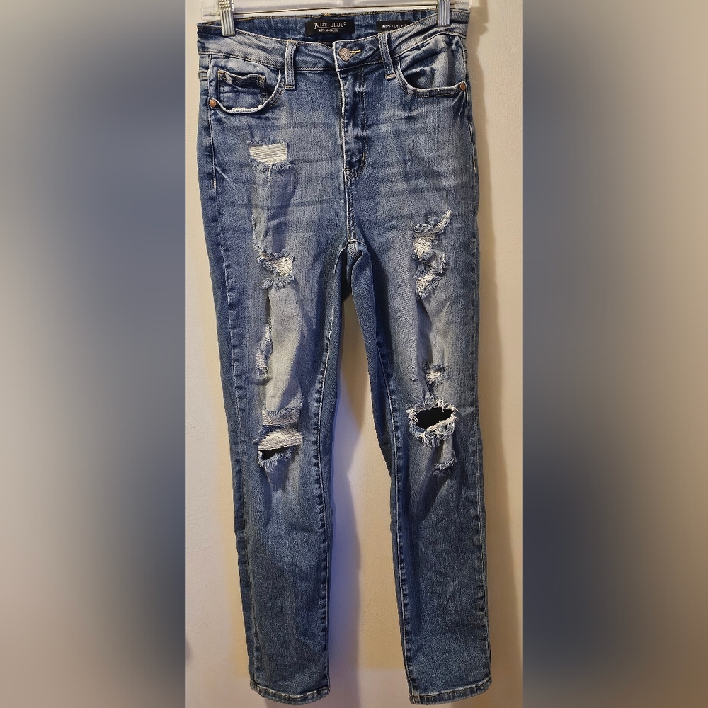 Judy Blue Jeans Boyfriend Fit Distressed Jeans Blue Size 7/28 JB88404LT